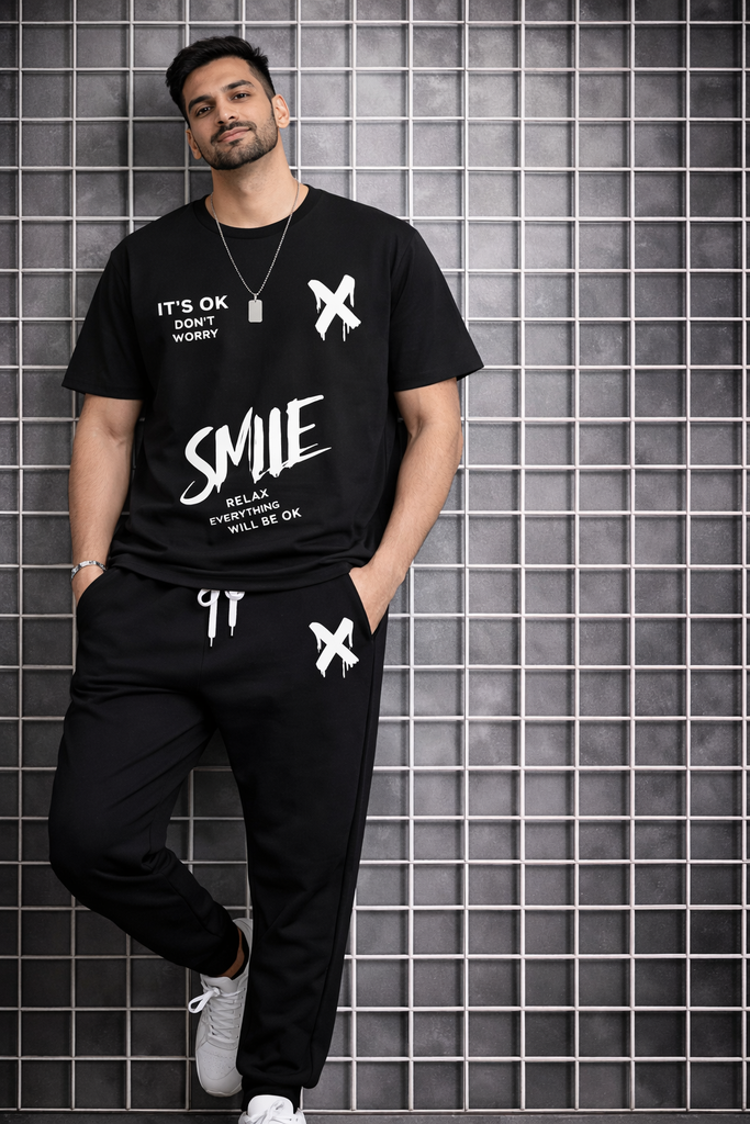 Men Graphic Printed Track Suit Maroon Black Summer