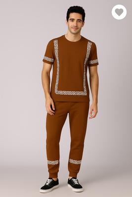 Brown Printed Men's 2-Piece Track Suit Slim Fit Wear