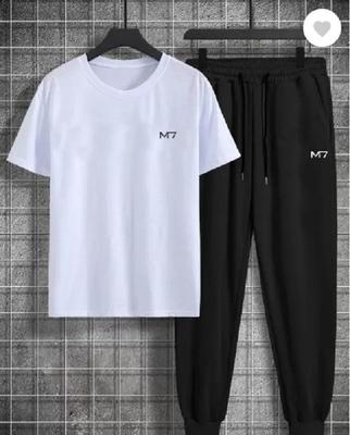Unisex White Black Printed Track Suit 2 Pcs Wear