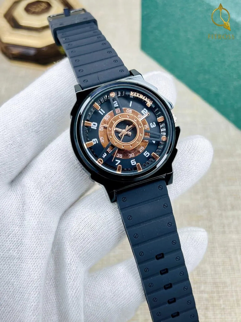 Black Rubber Strap Mens Watch Modern Stylish Design