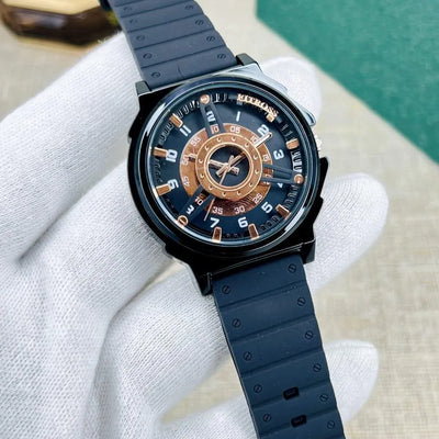 Black Rubber Strap Mens Watch Modern Stylish Design