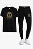 Men Maroon Gold Crest Track Suit Set Slim Fit Cotton Outfit