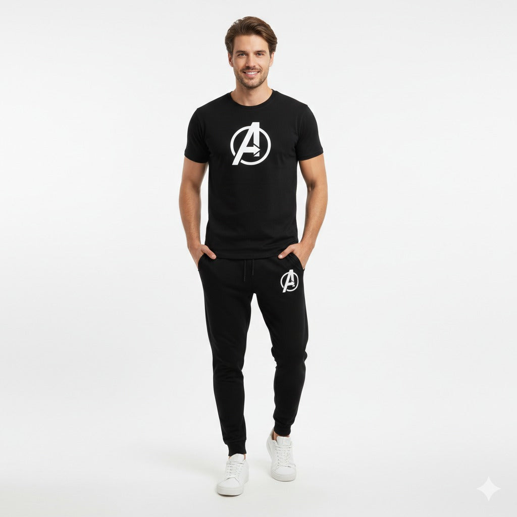 Black Men Round Neck Tracksuit Half Sleeve Gym Wear