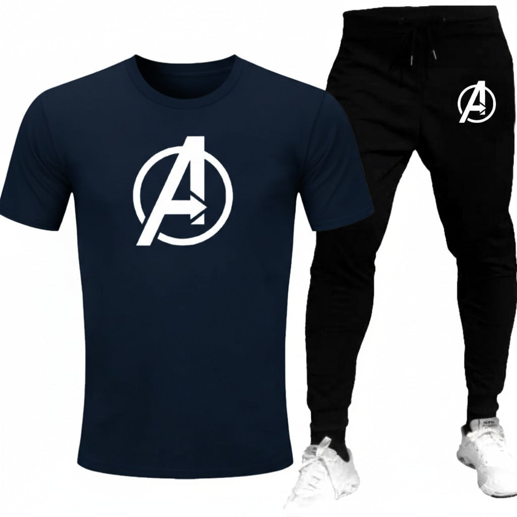 Black Men Round Neck Tracksuit Half Sleeve Gym Wear