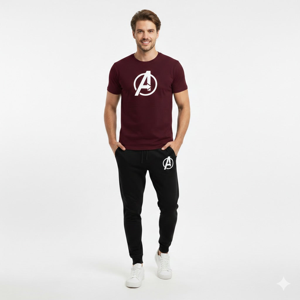 Black Men Round Neck Tracksuit Half Sleeve Gym Wear