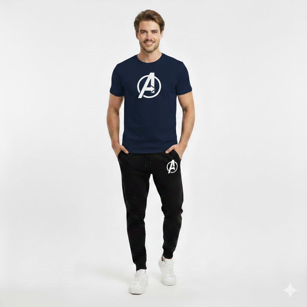 Black Men Round Neck Tracksuit Half Sleeve Gym Wear