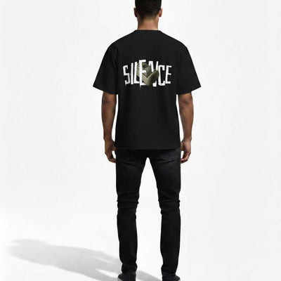 Silence Drop Shoulder T Shirt Men Oversized Streetwear