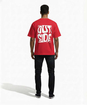 Think Outside Drop Shoulder T Shirt Men Red Oversized