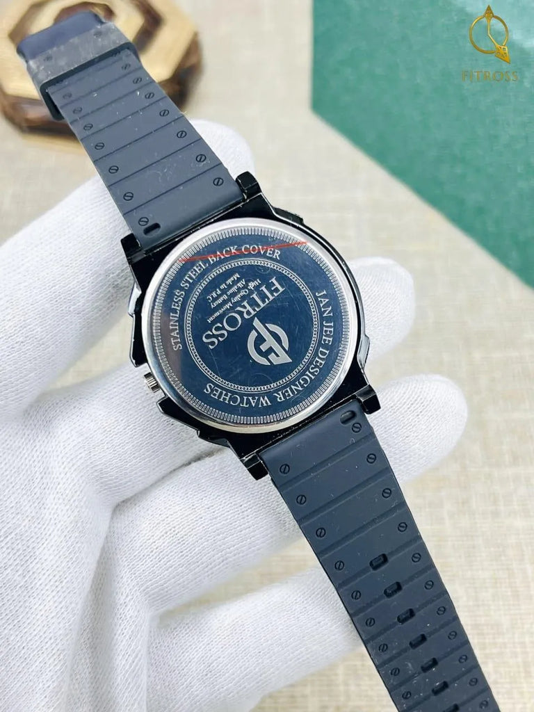 Black Rubber Strap Mens Watch Modern Stylish Design