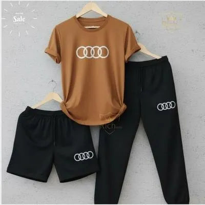 Men Audi Logo 3-Piece Maroon Summer Tracksuit