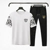 Men Grey Printed Sleeve Slim Fit Summer Track Suit