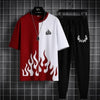 Men's Black Flame Printed Track Suit 2Pcs Slim Fit Summer Wear