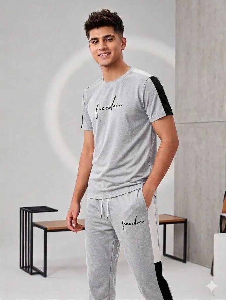 Men Polyester Freedom Printed Track Suit 2 Pcs