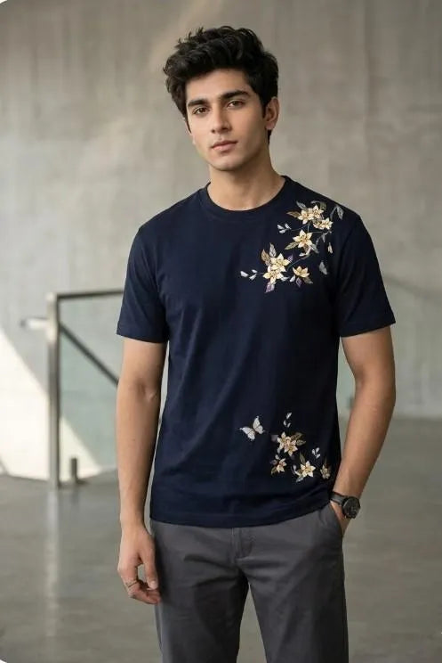 Mens Dri Fit Flower Printed T Shirt Summer Casual