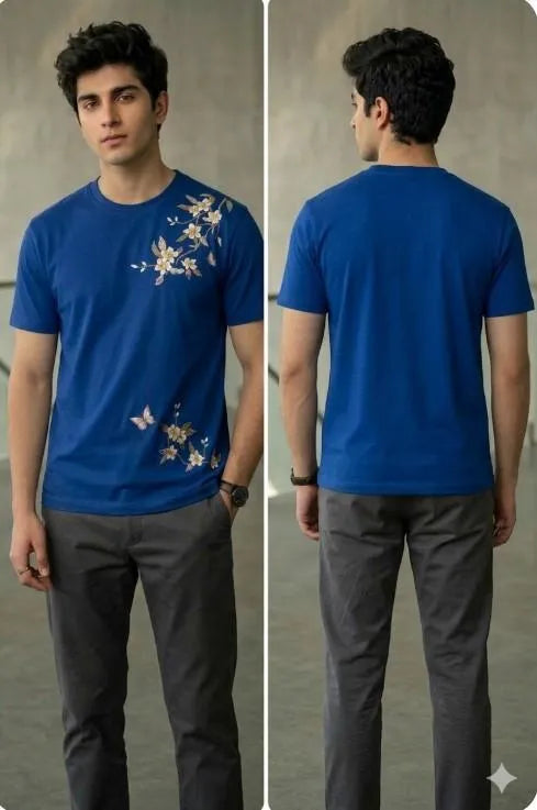 Mens Dri Fit Flower Printed T Shirt Summer Casual