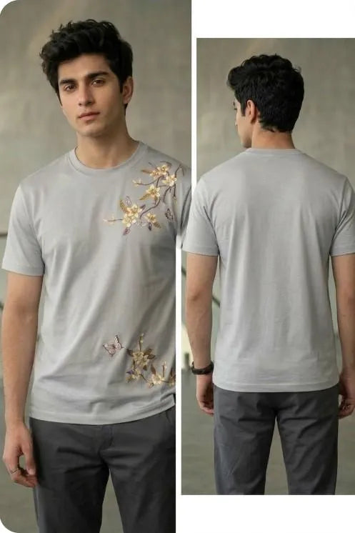 Mens Dri Fit Flower Printed T Shirt Summer Casual