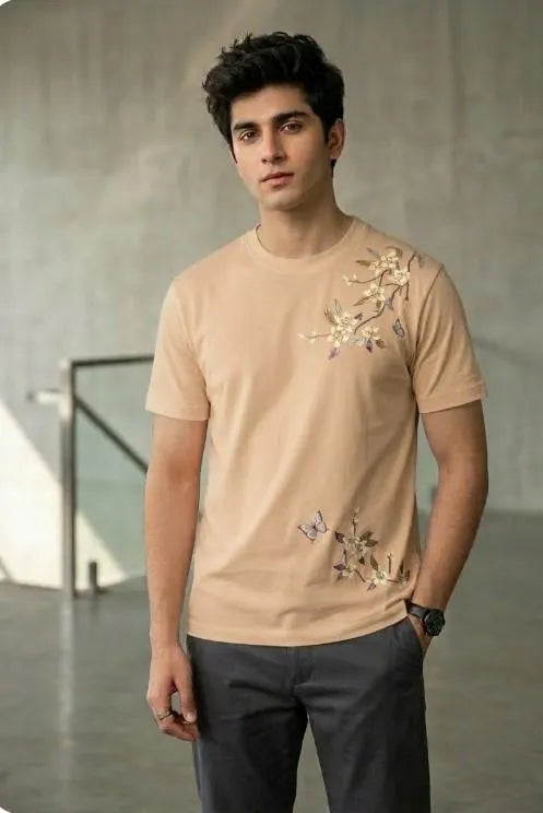 Mens Dri Fit Flower Printed T Shirt Summer Casual