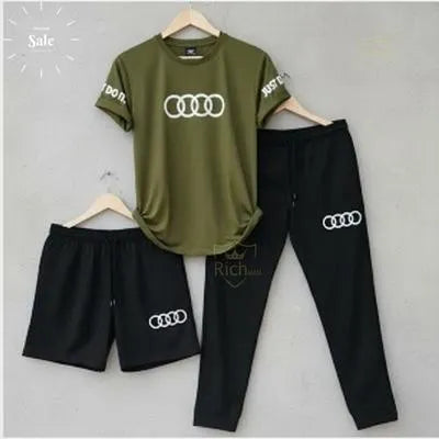 Men Audi Logo 3-Piece Maroon Summer Tracksuit
