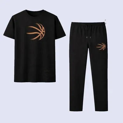 Men Basketball Printed T-Shirt & Jogger Set Cotton Summer