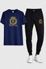 Men Maroon Gold Crest Track Suit Set Slim Fit Cotton Outfit