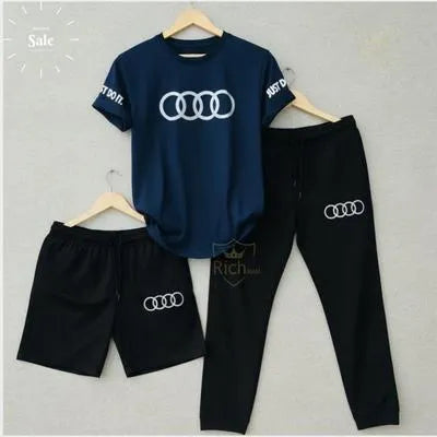 Men Audi Logo 3-Piece Maroon Summer Tracksuit
