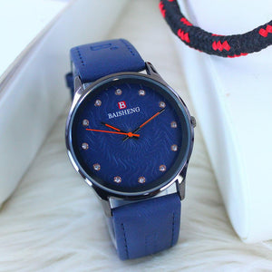 Mens Brown Leather Strap Watch Crystal Dial Elegant