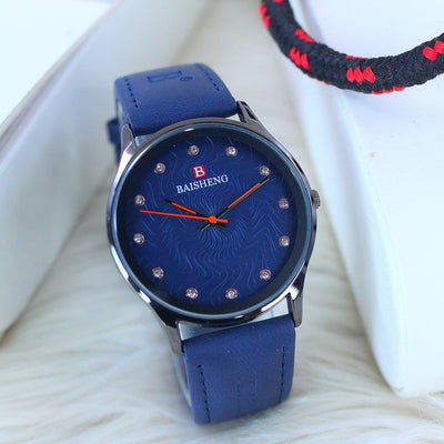 Mens Brown Leather Strap Watch Crystal Dial Elegant