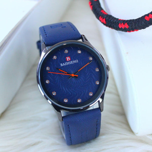 Mens Brown Leather Strap Watch Crystal Dial Elegant