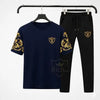 Men Grey Printed Sleeve Slim Fit Summer Track Suit