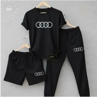 Men Audi Logo 3-Piece Maroon Summer Tracksuit