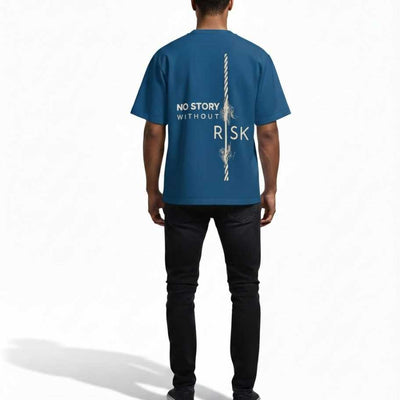 Motivational Graphic Oversized T Shirt Men Blue Streetwear