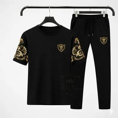 Men Grey Printed Sleeve Slim Fit Summer Track Suit