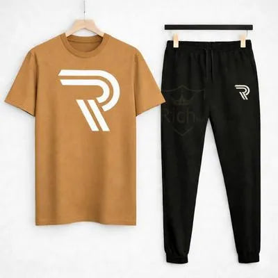 Men Maroon R Logo Cotton Track Suit Set Slim Fit Casual Wear