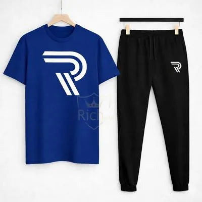 Men Maroon R Logo Cotton Track Suit Set Slim Fit Casual Wear