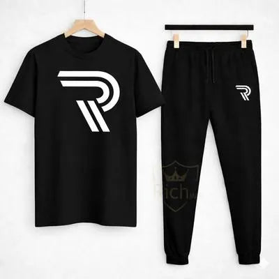 Men Maroon R Logo Cotton Track Suit Set Slim Fit Casual Wear