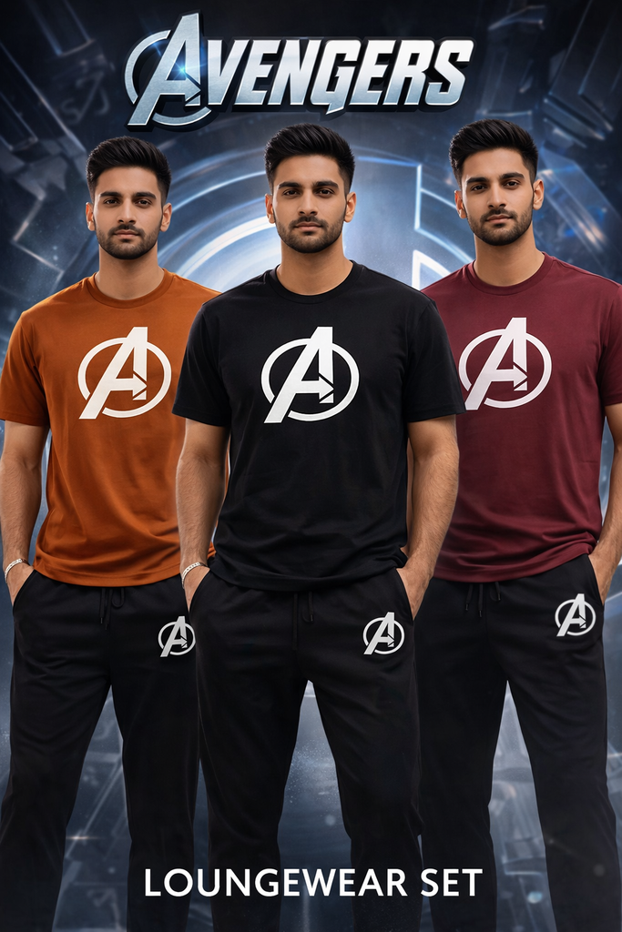 Men Avengers Logo Track Suit Blue Black 2Pcs Set