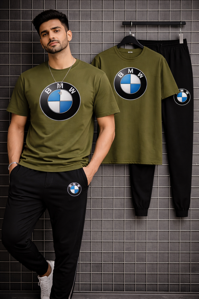 Men BMW Printed Green Summer Track Suit 2Pcs Set