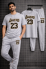 Men Grey Lakers 23 Track Suit Summer 2Pcs Set