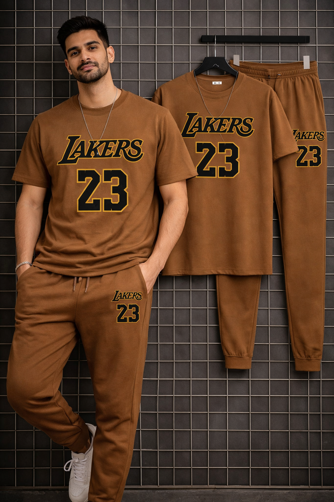 Men Grey Lakers 23 Track Suit Summer 2Pcs Set