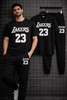 Men Grey Lakers 23 Track Suit Summer 2Pcs Set