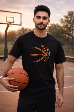 Men Black Cotton Basketball Graphic T-Shirt Summer Sale