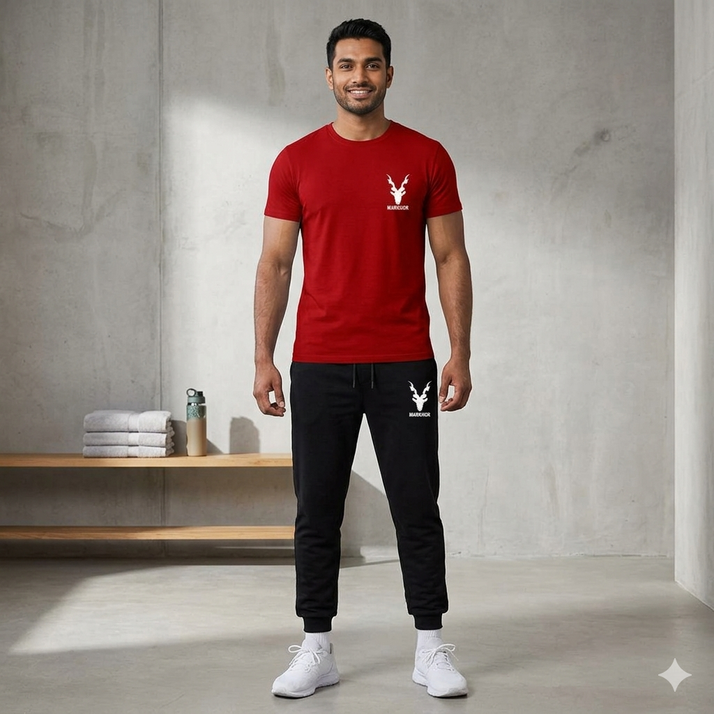 Men Cotton Markhor Printed Track Suit Maroon 2 Pcs
