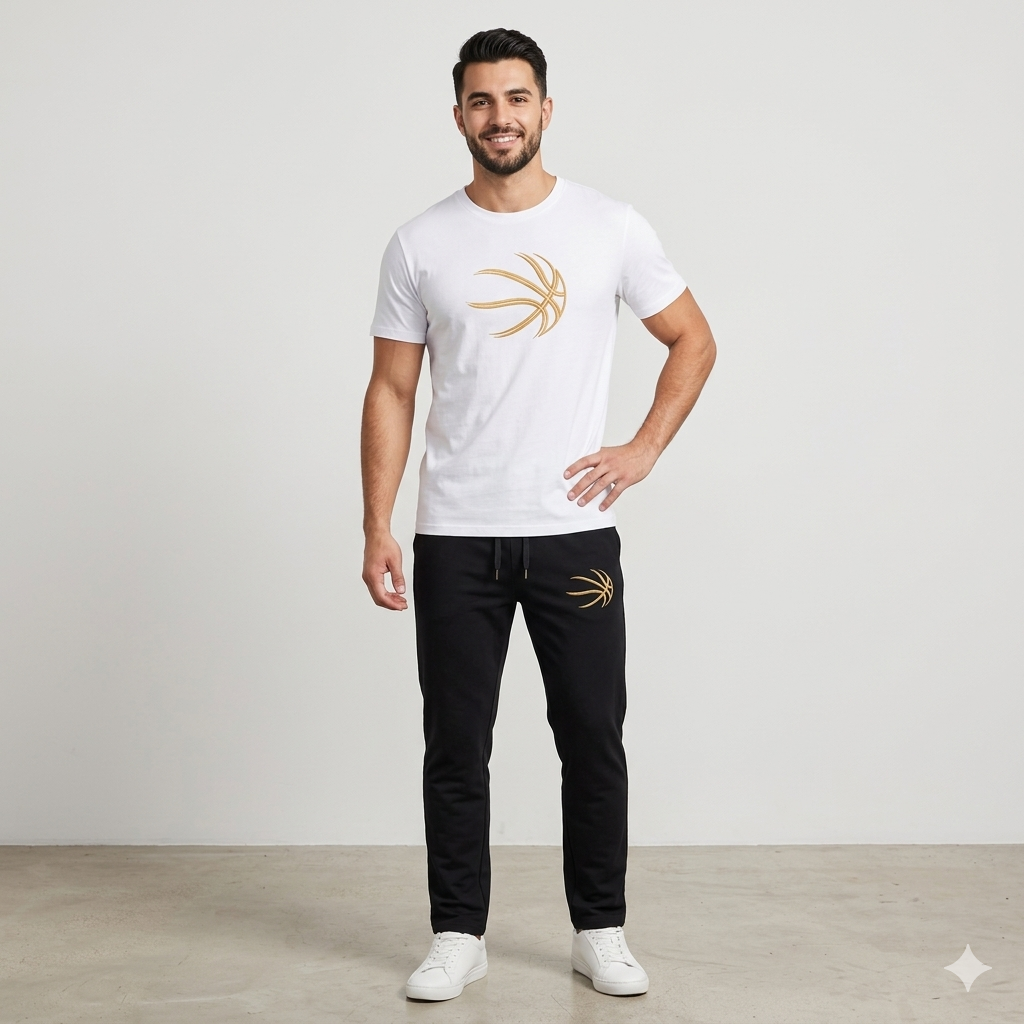 Men Basketball Printed T-Shirt & Jogger Set Cotton Summer