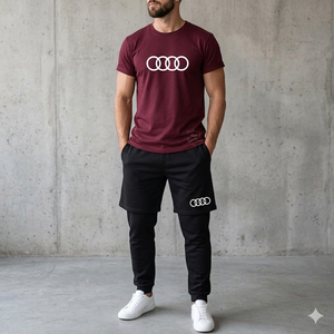 Men Audi Logo 3-Piece Maroon Summer Tracksuit