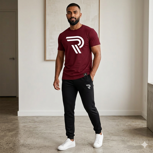 Men Maroon R Logo Cotton Track Suit Set Slim Fit Casual Wear