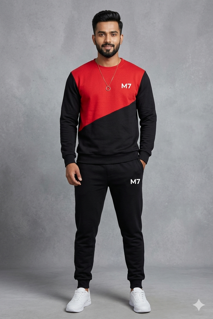 Men Fleece Printed Track Suit Red XL Winter Wear