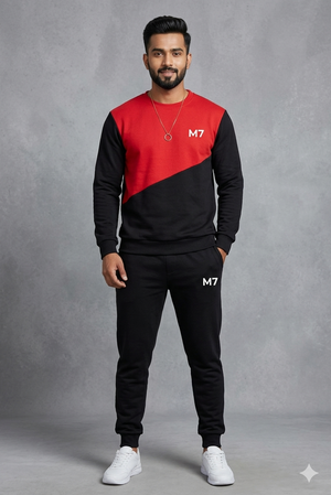 Men Fleece Printed Track Suit Red XL Winter Wear