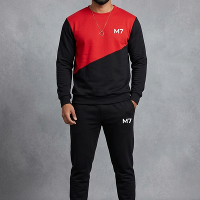 Men Fleece Printed Track Suit Red XL Winter Wear