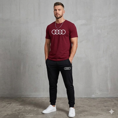 Men Audi Logo Track Suit Maroon Black XL Casual Wear