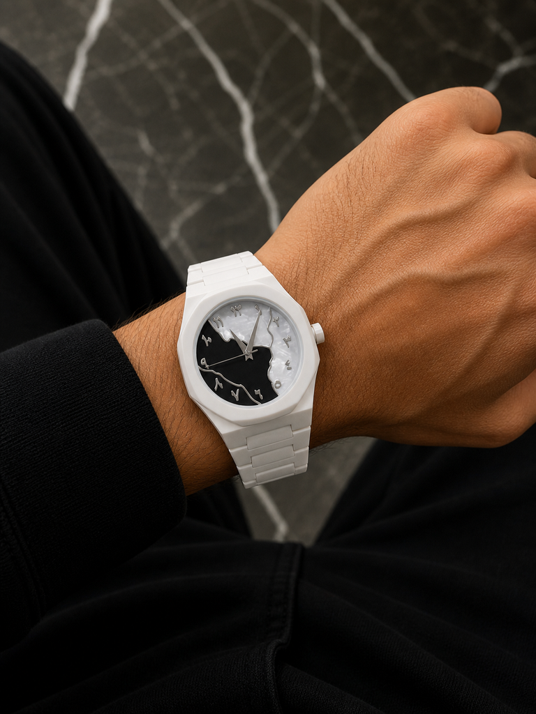 White Arabic Dial Watch Men Carbon Fiber Luxury